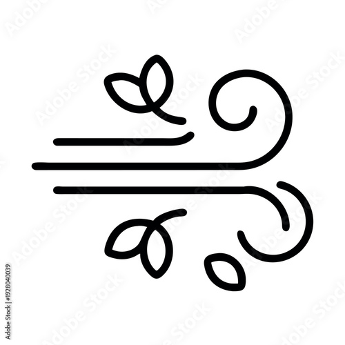 Stylized Black Line Art Icon Depicting Wind Blowing, Representing Air, Breeze, Weather, and Natural Motion