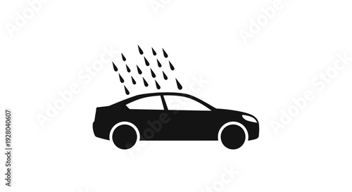 Black silhouette of a car with raindrops falling on top