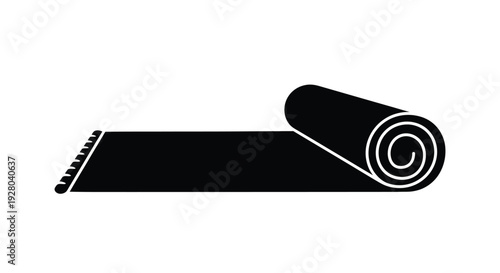 Black and white silhouette of a rolled carpet on a white background