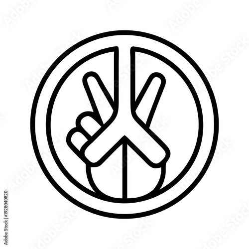 Peace Sign with Hand Icon, Line Art Symbol for Love, Harmony, and Anti-War Movements