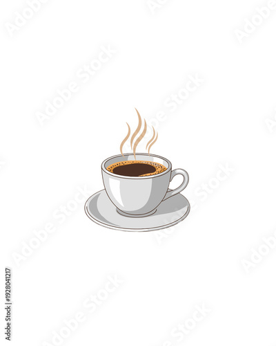 Wallpaper Mural Hot coffee cup illustration with steam on saucer, isolated on white background Torontodigital.ca