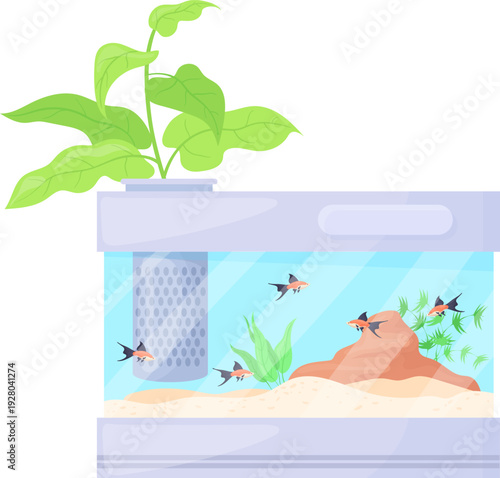 Fish tank cartoon icon. Square glass container