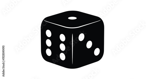 A black die displaying three four and five dots on its faces