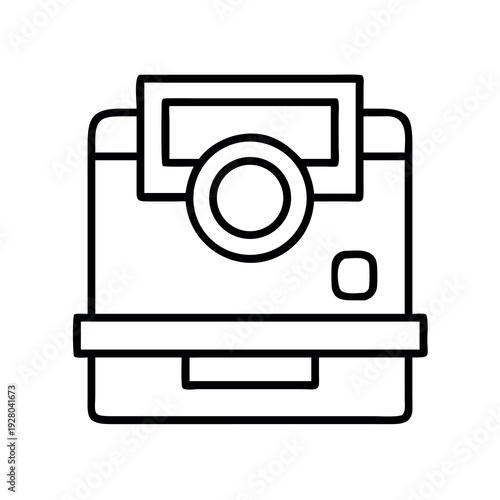 Minimalist outline illustration of a vintage instant camera, representing photography and memories