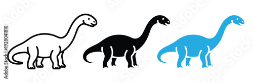 Dinosaur Brontosaurus Icon Set for Prehistoric Animal, Jurassic Nature, and Ancient Wildlife Concept Vector Illustration