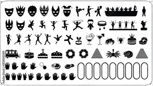 Mardi Gras Silhouette Icon Collection Mardi Gras Typography Silhouette Icon Set