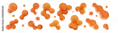 3d lava liquid blobs set Fluid 3D metaballs Abstract yellow spheres in flight