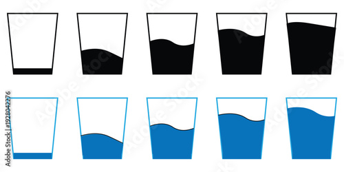 Water glass icon vector set outline. Drink glass line pictogram. Water glass vector icon set. tall full, half and empty milk or water glass sign eps 10 .