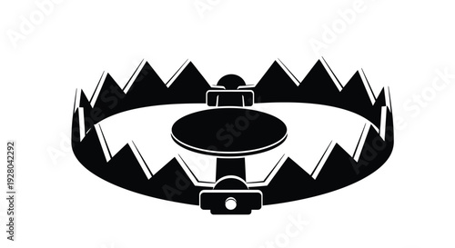 A black and white illustration of a classic animal trap design