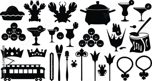 Mardi Gras Silhouette Icon Collection Mardi Gras Typography Silhouette Icon Set