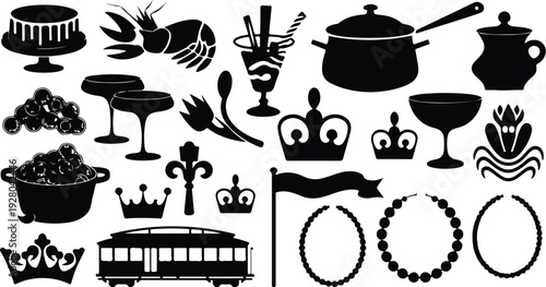 Mardi Gras Silhouette Icon Collection Mardi Gras Typography Silhouette Icon Set