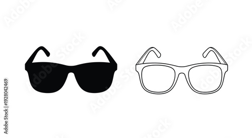 Two pairs of eyewear sunglasses and clear framed glasses shown