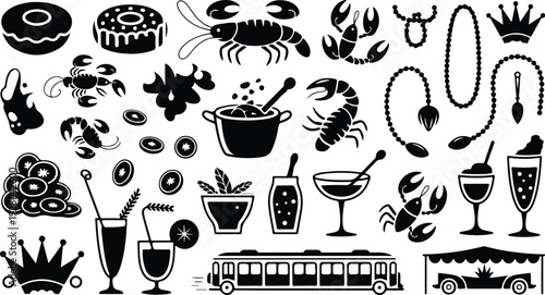 Mardi Gras Silhouette Icon Collection Mardi Gras Typography Silhouette Icon Set