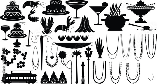 Mardi Gras Silhouette Icon Collection Mardi Gras Typography Silhouette Icon Set