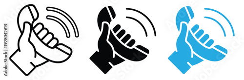 Hand Holding Telephone Handset Icon Set for Customer Service, Hotline Support, and Contact Us Communication Concept Vector Illustration