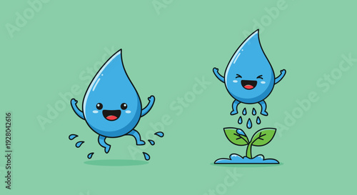 Cartoon Water Droplets with Facial Expressions.