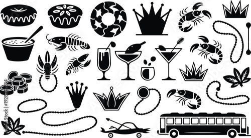 Mardi Gras Silhouette Icon Collection Mardi Gras Typography Silhouette Icon Set