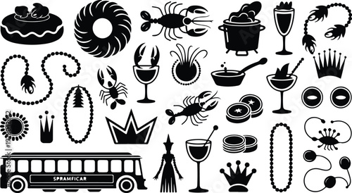 Mardi Gras Silhouette Icon Collection Mardi Gras Typography Silhouette Icon Set