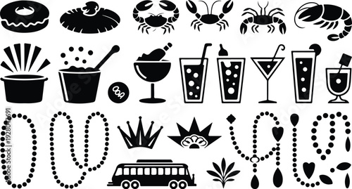 Mardi Gras Silhouette Icon Collection Mardi Gras Typography Silhouette Icon Set