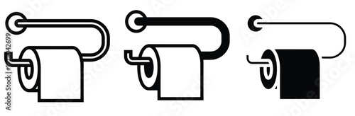 Toilet Paper Roll Icon Set on Holder for Bathroom Hygiene, Sanitary Tissue Paper, and Restroom Amenities Vector Illustration