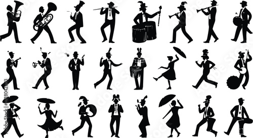 Mardi Gras Silhouette Icon Collection Mardi Gras Typography Silhouette Icon Set