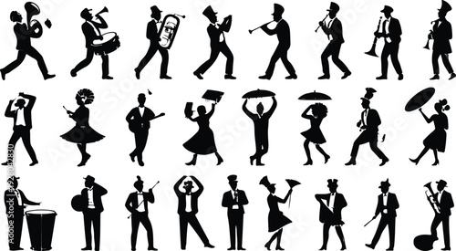 Mardi Gras Silhouette Icon Collection Mardi Gras Typography Silhouette Icon Set