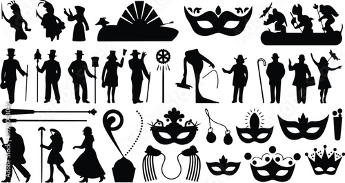 Mardi Gras Silhouette Icon Collection Mardi Gras Typography Silhouette Icon Set