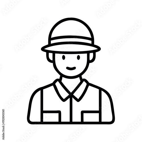 Safari adventurer icon with pith helmet and vest, representing travel, exploration, and outdoor activity