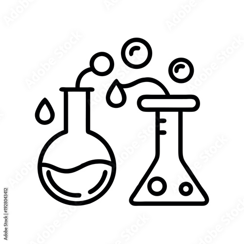 Chemical reaction illustration with bubbling flasks and dripping liquid, concept of science experiments.