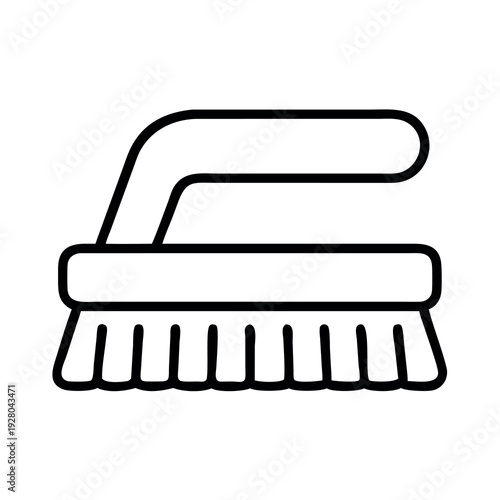 Minimalist black and white line art illustration of a scrubbing brush.