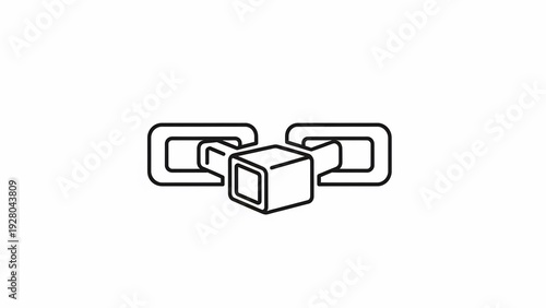 Simple Line Art Cube Chain Link Icon.