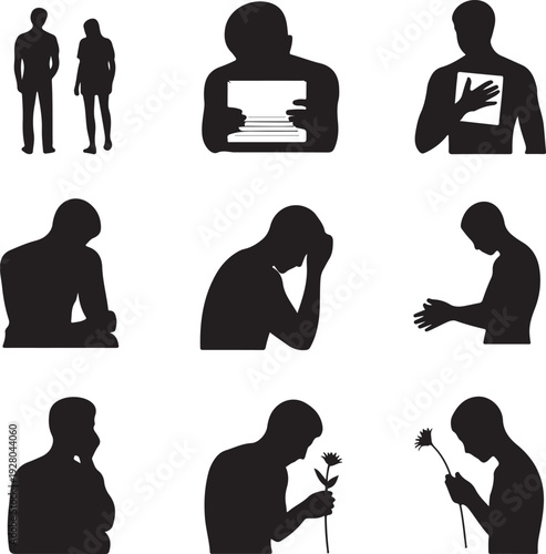 Romantic Couple Heart Silhouette Collection – Love, Wedding & Valentine Vector Icons Set