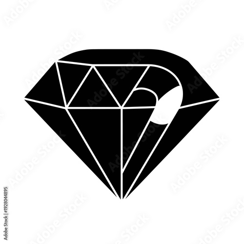 Black Diamond Gemstone Icon with Abstract Swirl Inside