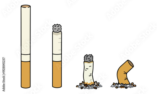 Cigarette Smoking Process from New Stick to Extinguished Butt