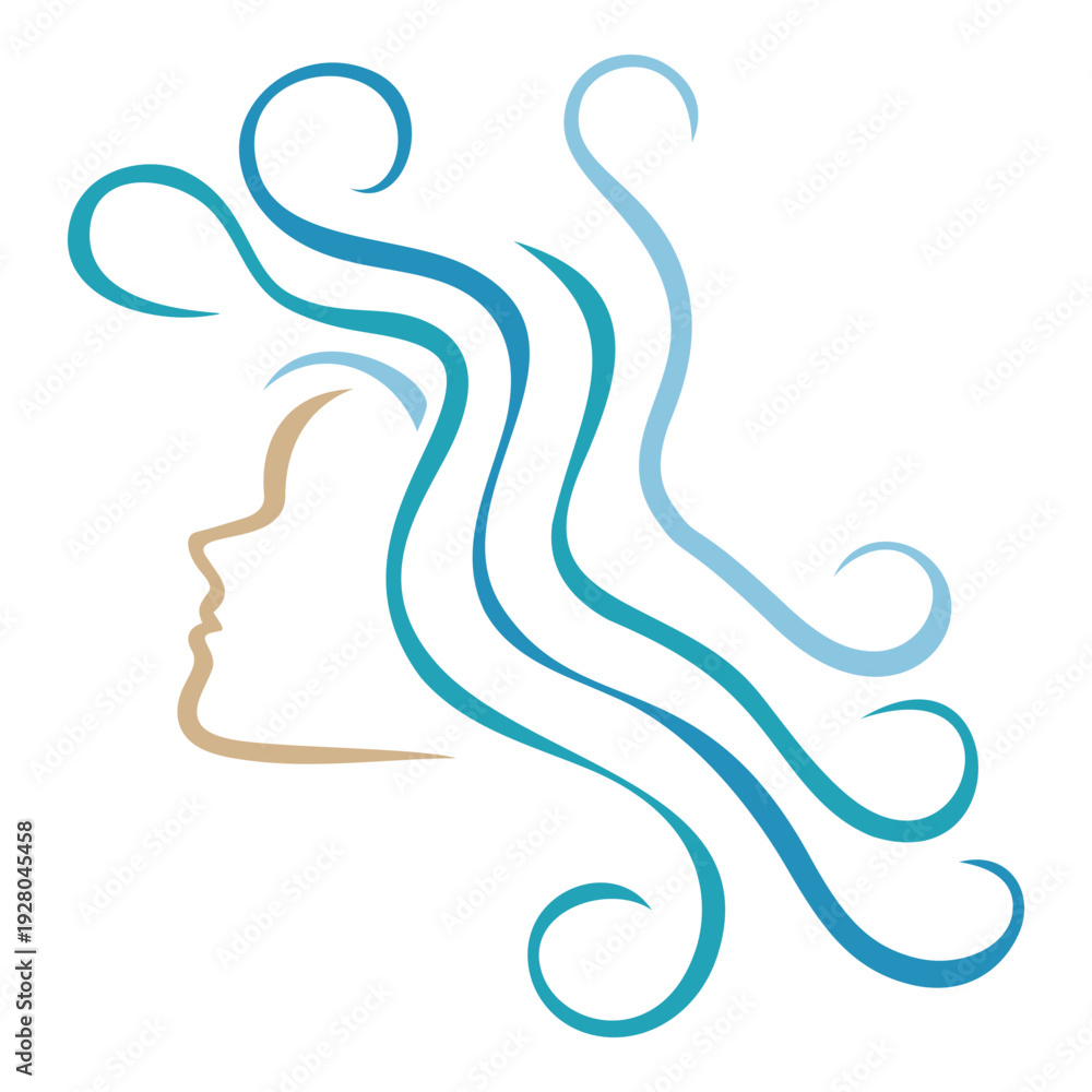 Fototapeta premium woman with creative hair, a possible logo for a hairdresser or hair products. The hair is live the waves of the sea, something beautiful, smooth, fresh.
