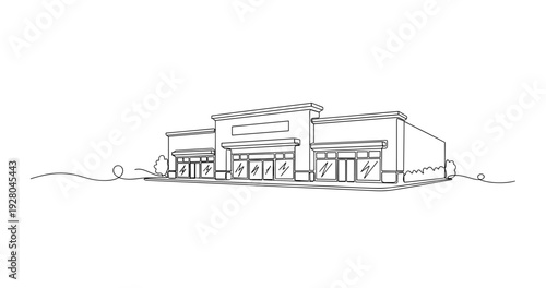 Retail storefront building standing on suburban street. No editable stroke
