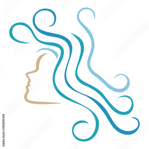 woman with creative hair, a possible logo for a hairdresser or hair products. The hair is live the waves of the sea, something beautiful, smooth, fresh.