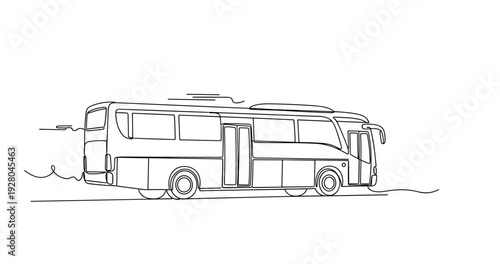 City bus parked at roadside single line illustration. No editable stroke