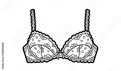 Feminine Lace Bra Doodle Vector Illustration Fashion Underwear Outline Clipart