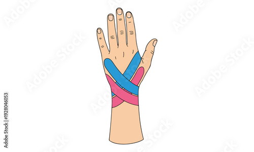 Dorsal Hand with Kinesiology Tape for Wrist and Joint Support