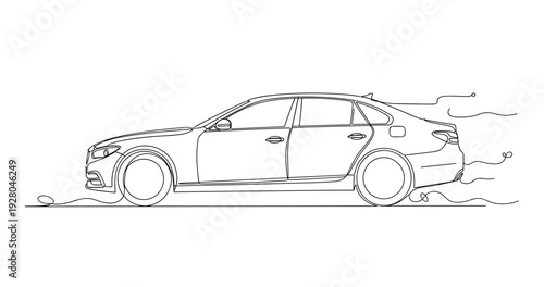 Sedan car parked or idling on roadside in suburban street. No editable stroke