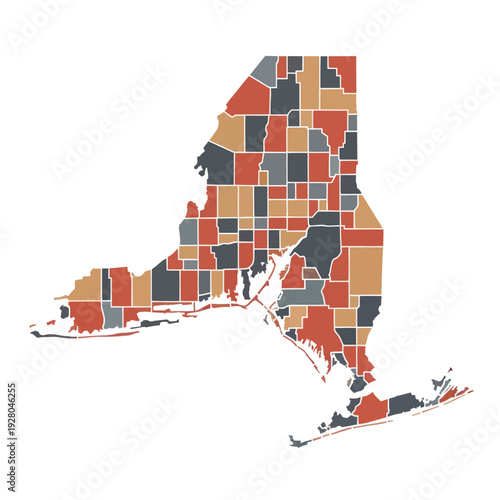 New York State Map with Political Districts in Red, Blue, and Beige Tones