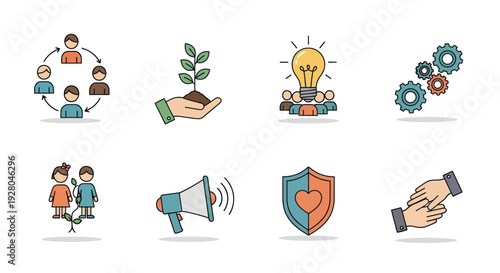 Diverse Collection of Business and Social Concept Icons.