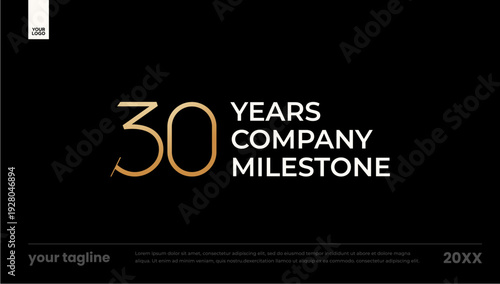 30 years anniversary corporate milestone logo vector template gold minimal banner dark