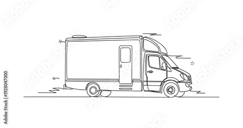 Box truck parked stationary on roadside empty background. No editable stroke