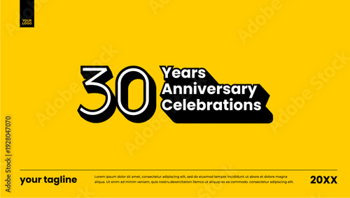 30th anniversary announcement logo vector template black bold banner yellow