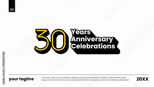 30th anniversary milestone logo vector template black bold banner