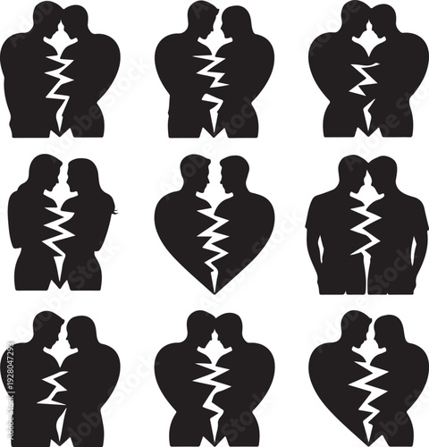 Romantic Couple Heart Silhouette Collection – Love, Wedding & Valentine Vector Icons Set