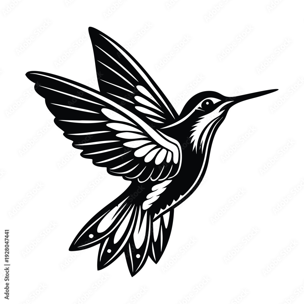 Fototapeta premium Black and white hummingbird vector illustration