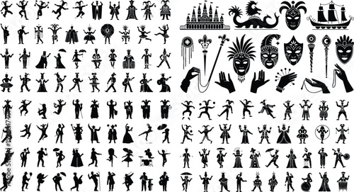 Mardi Gras Typography Silhouette Icon Set